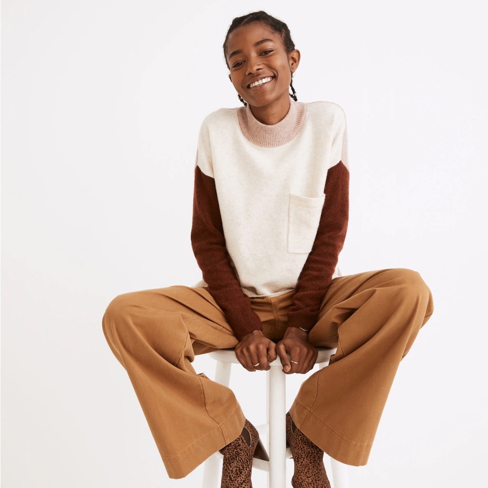 Madewell Redmond Mockneck Pocket Sweater in Colorblock Sz L - Picture 3 of 9